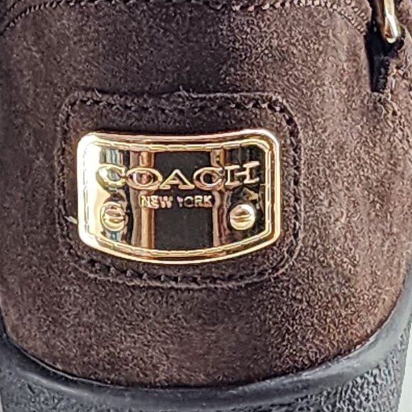 Coach Thelma Boots A4671 Womens Size 7B Brown Logo Embossed Suede Slip On - Picture 5 of 10